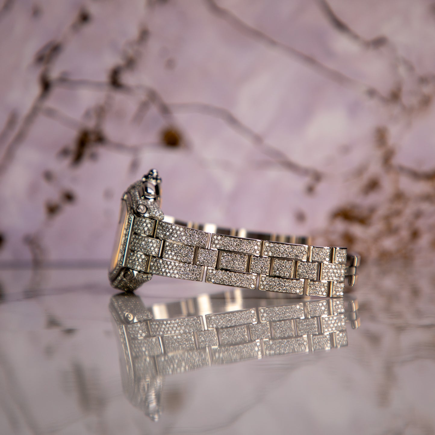 Cartier Roadster Stainless Steel Bustdown 38mm Diamonds Bracelet Watch Only W62020X6