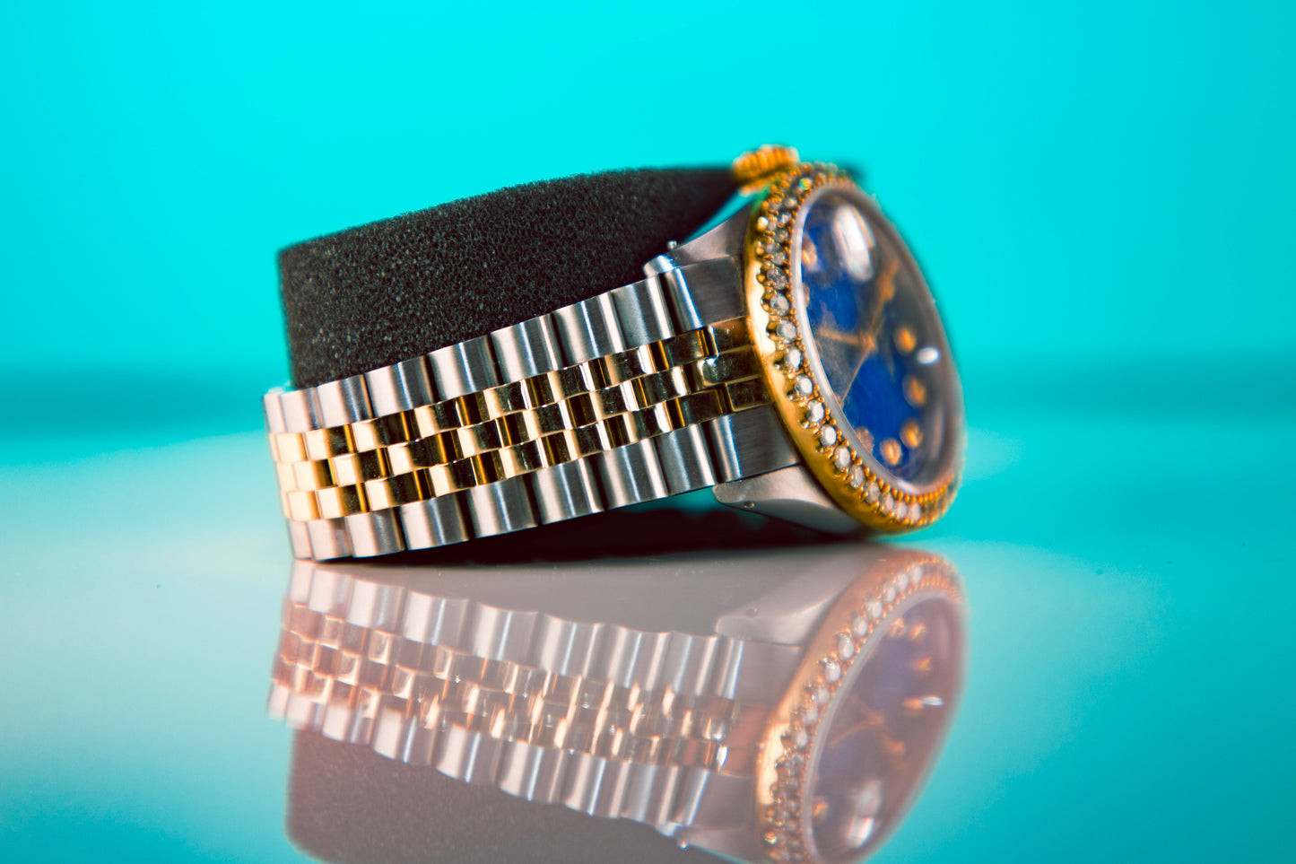 Rolex Datejust 36mm two tone diamond bezel blue diamond dial 16013