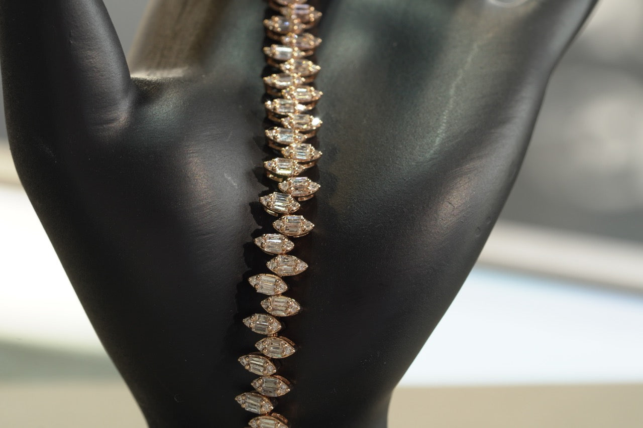 14KT 3.65CT DIAMOND MARQUIS BAGUETTE BTACELET RG