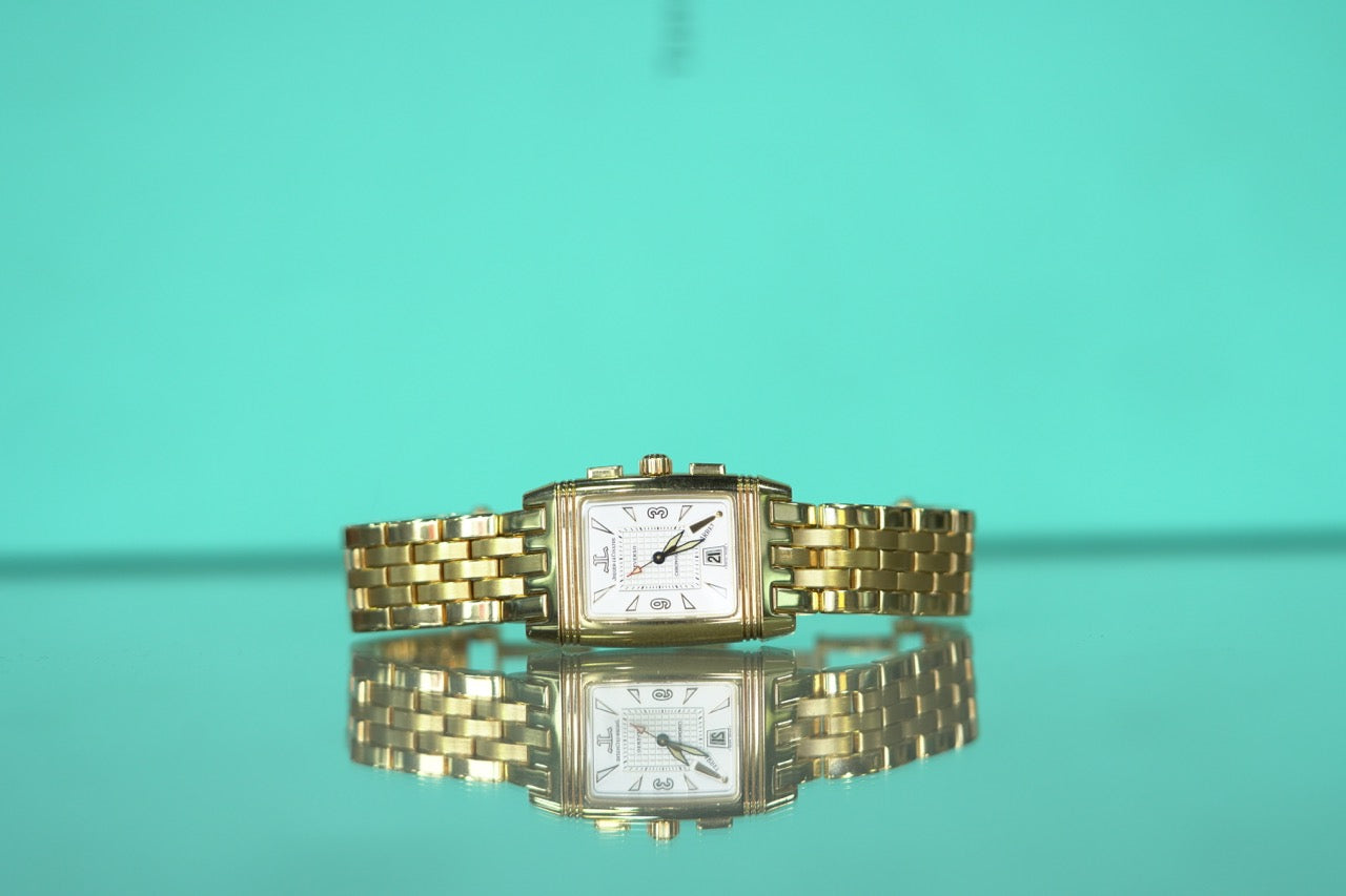 Jaeger Le Coutre Reverso Yellow Gold 26mm Dual White Bracelet Watch Only 290160