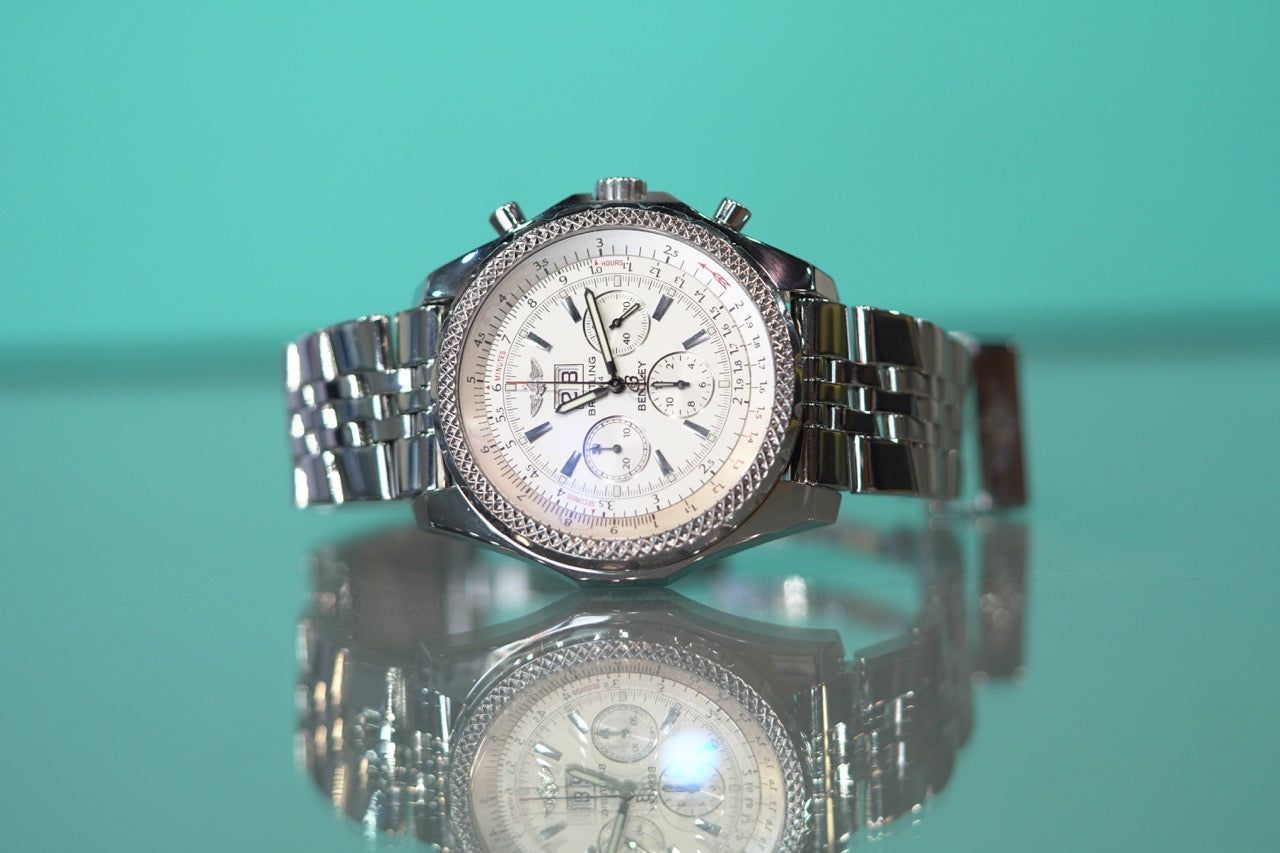 Breitling Bentley Stainless Steel 48mm White Bracelet Box & Papers A44362