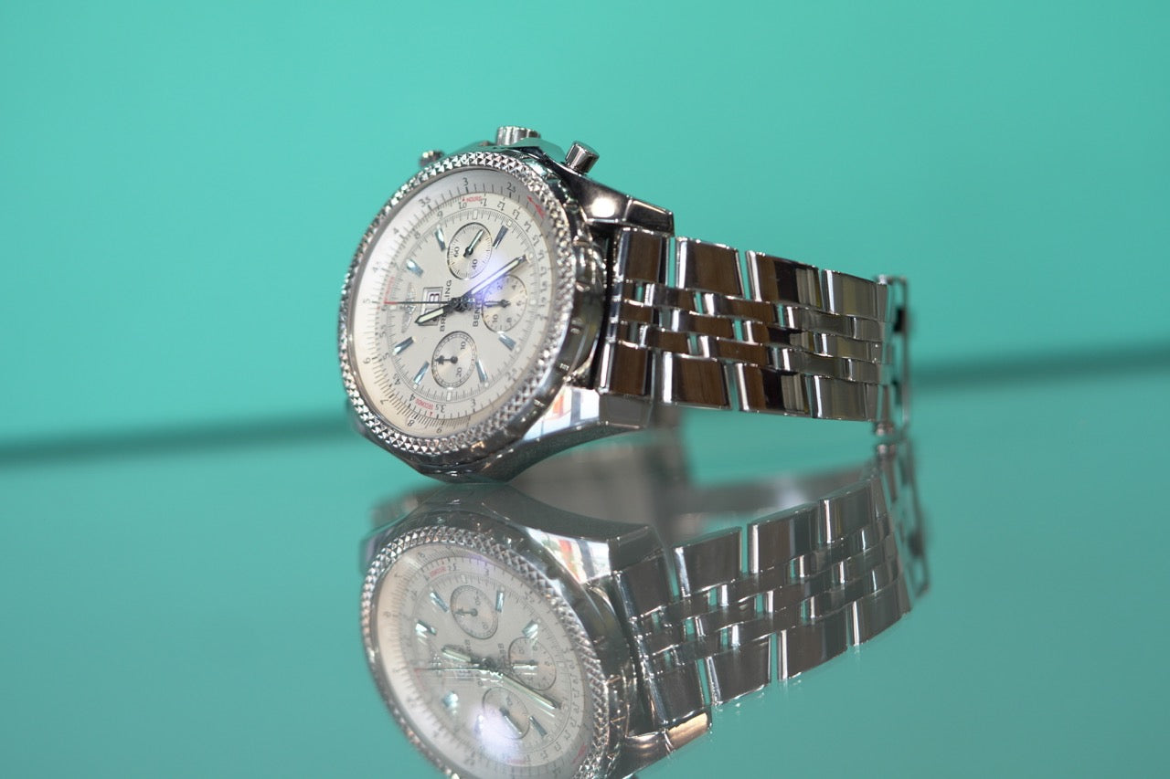 Breitling Bentley Stainless Steel 48mm White Bracelet Box & Papers A44362