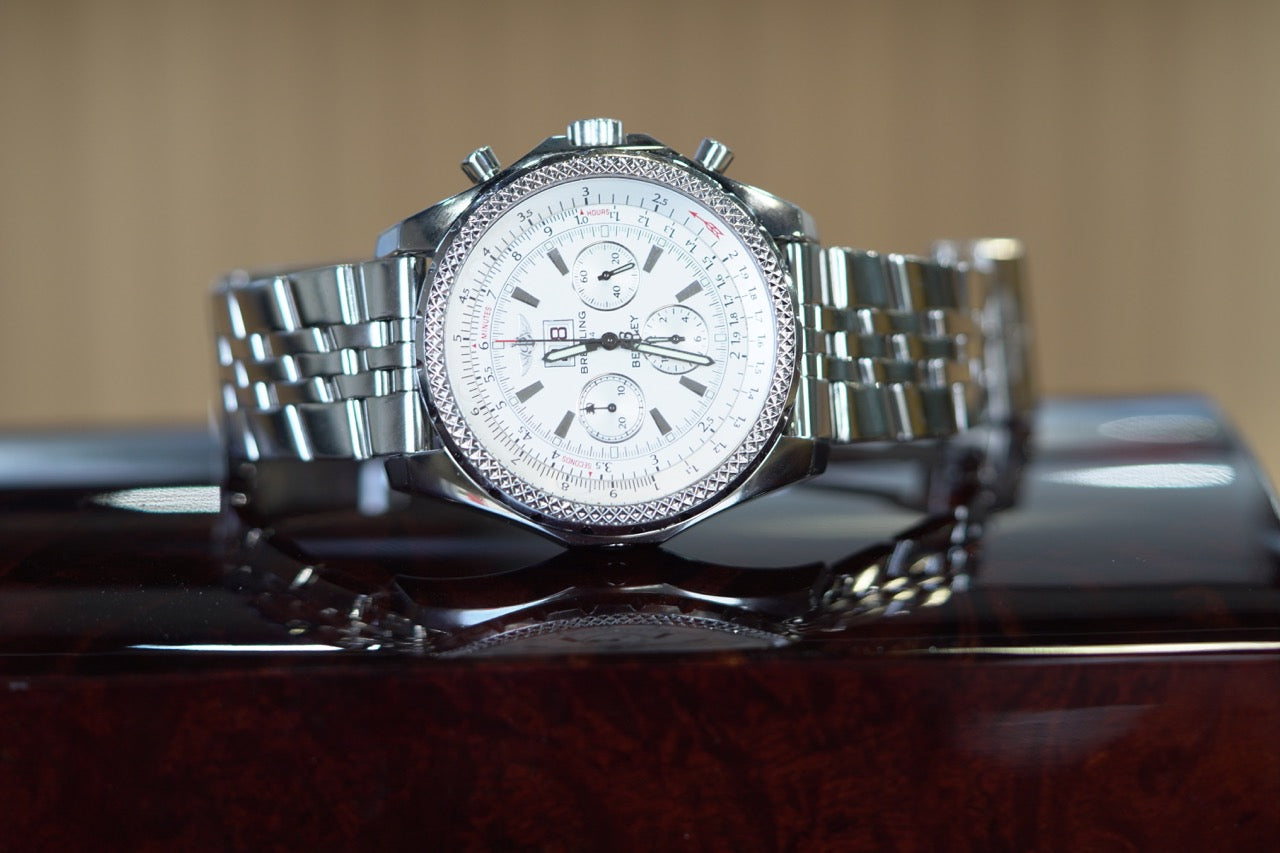 Breitling Bentley Stainless Steel 48mm White Bracelet Box & Papers A44362