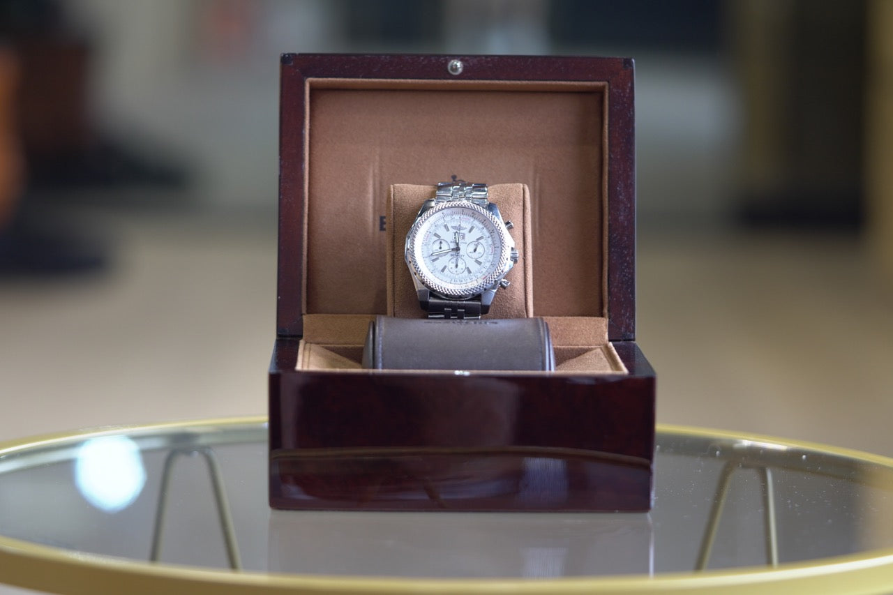 Breitling Bentley Stainless Steel 48mm White Bracelet Box & Papers A44362