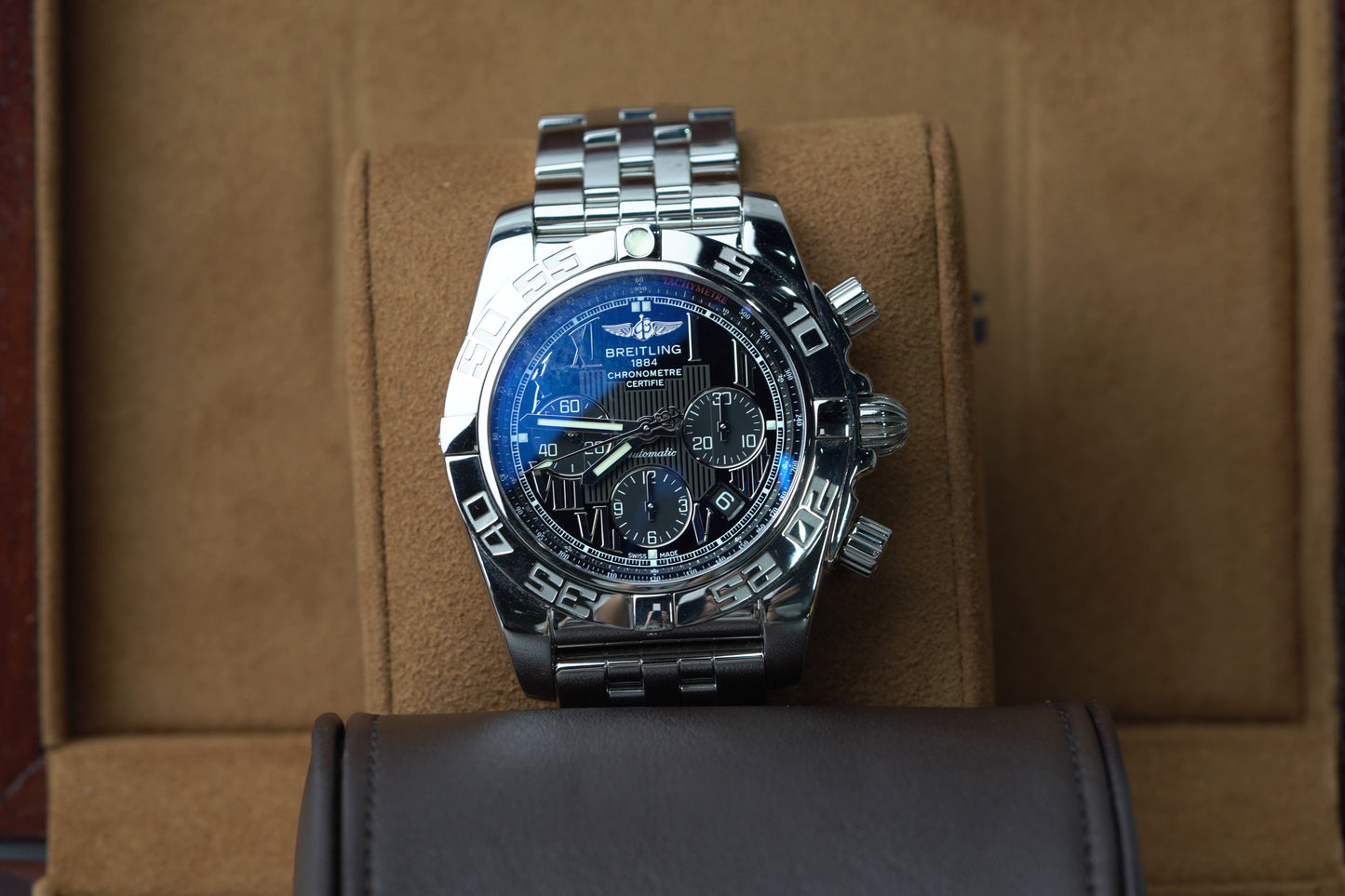 Breitling Chronomat Stainless Steel 44mm Black Roman Bracelet Watch Only AB0110