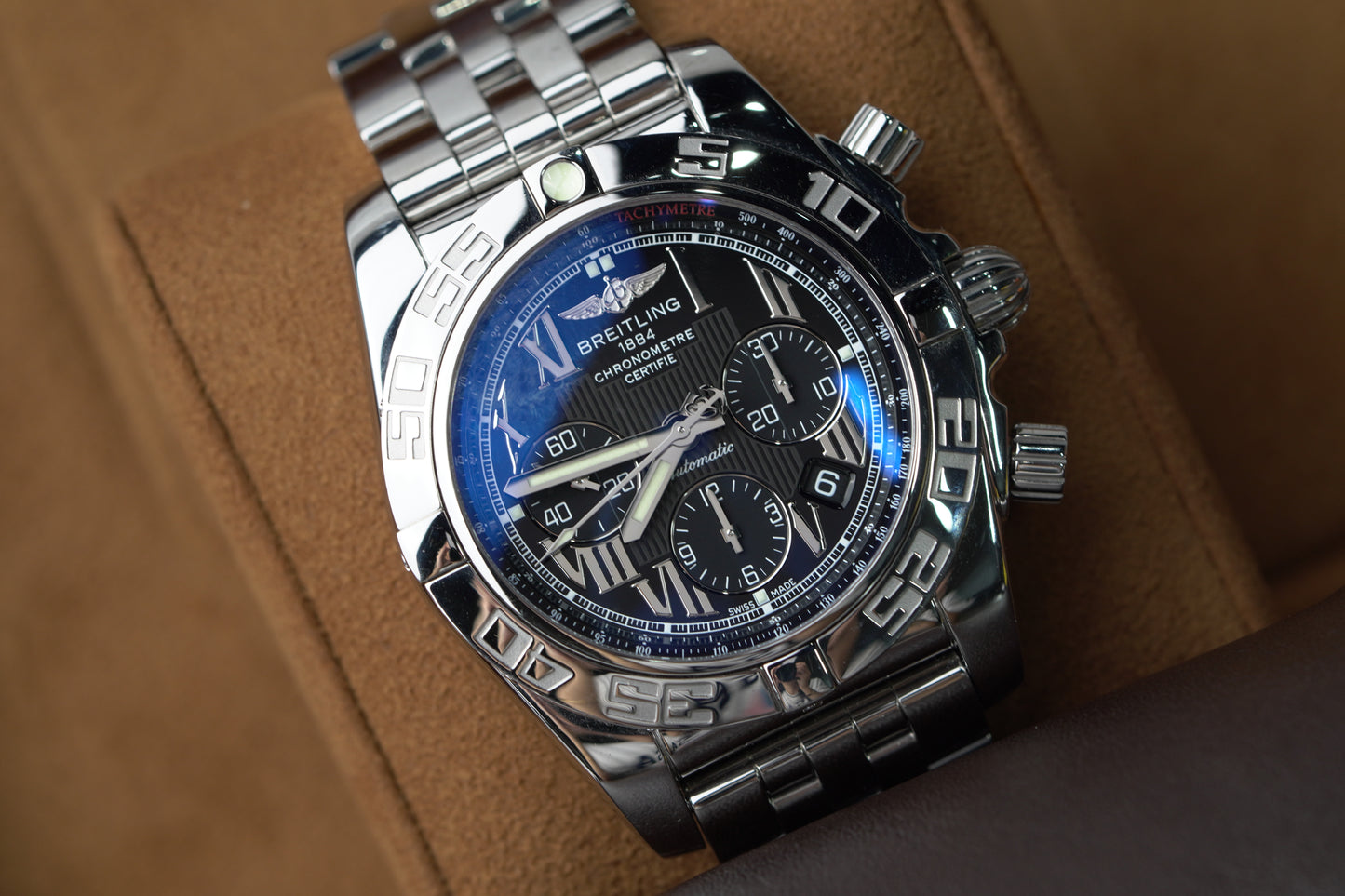 Breitling Chronomat Stainless Steel 44mm Black Roman Bracelet Watch Only AB0110