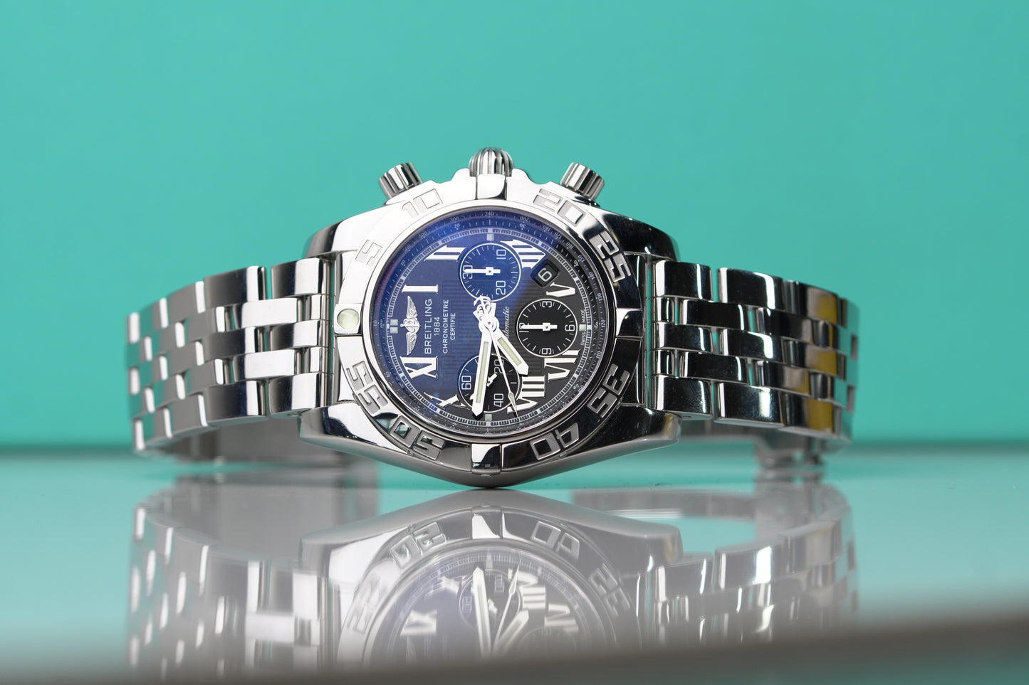 Breitling Chronomat Stainless Steel 44mm Black Roman Bracelet Watch Only AB0110