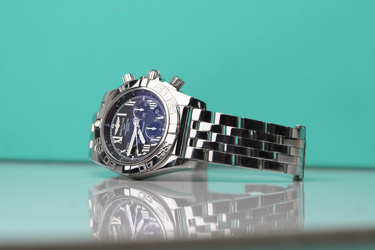 Breitling Chronomat Stainless Steel 44mm Black Roman Bracelet Watch Only AB0110