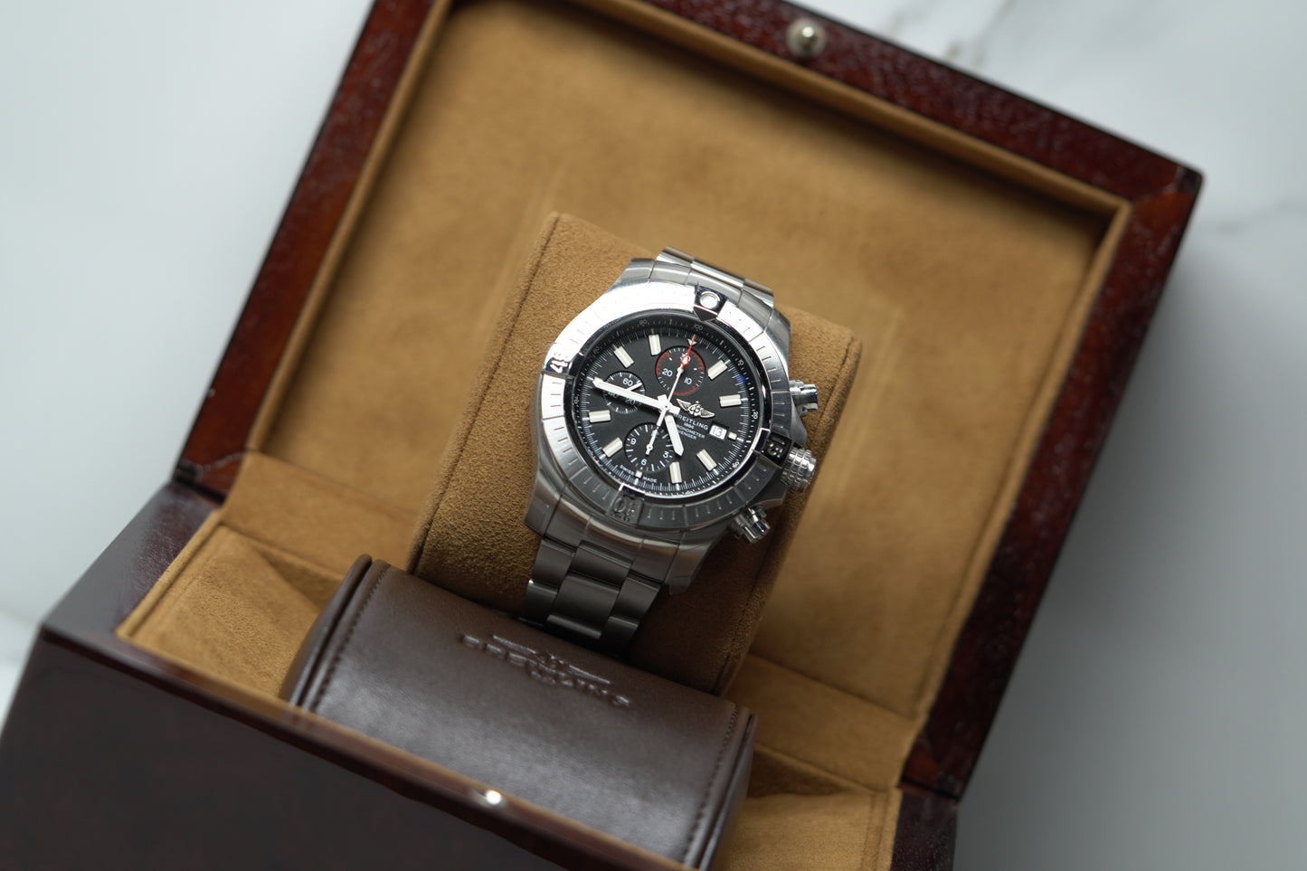 Breitling Super Avenger Stainless Steel 48mm Black Bracelet Box & Papers A13375