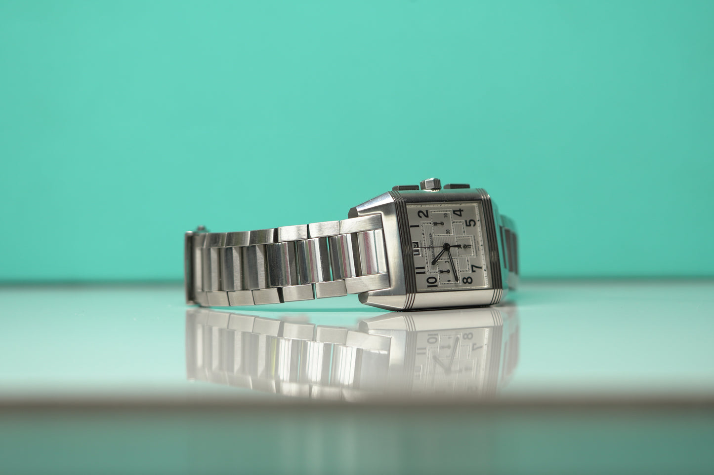 Jaeger Le Coultre Reverso Squadra GMT Stainless Steel 35mm Silver Bracelet Watch Only 230.8.45/7018120