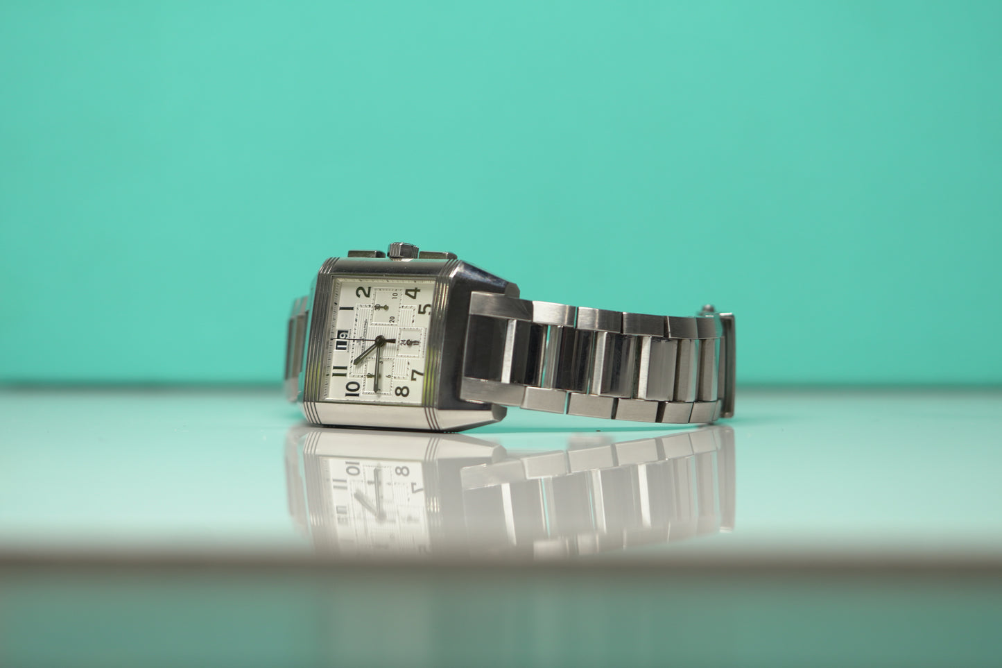 Jaeger Le Coultre Reverso Squadra GMT Stainless Steel 35mm Silver Bracelet Watch Only 230.8.45/7018120