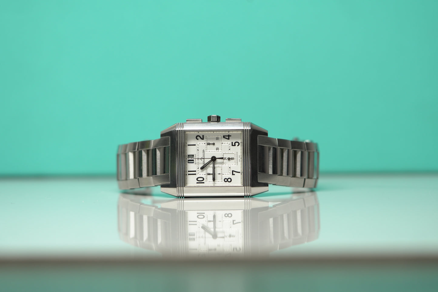 Jaeger Le Coultre Reverso Squadra GMT Stainless Steel 35mm Silver Bracelet Watch Only 230.8.45/7018120