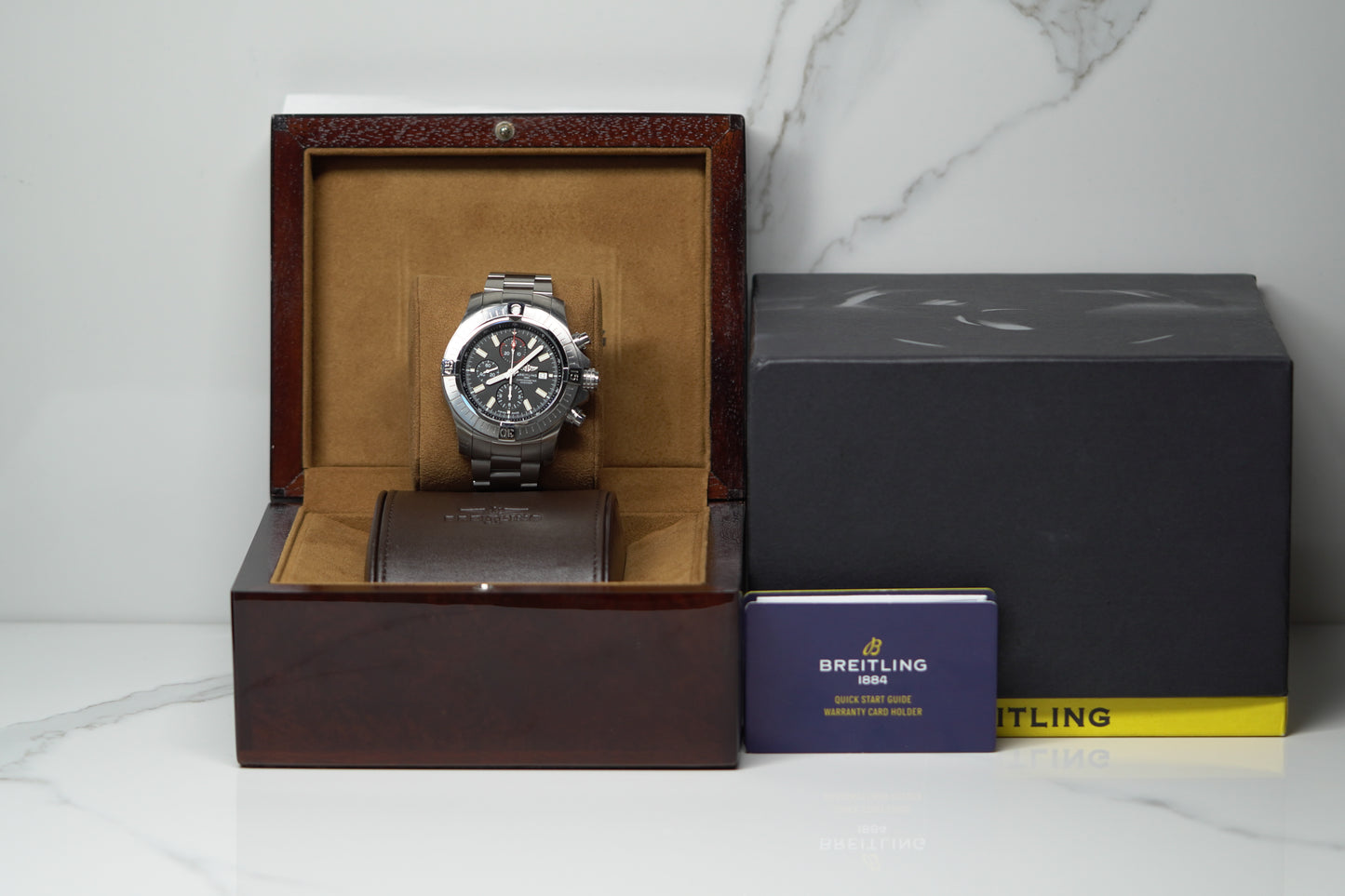 Breitling Super Avenger Stainless Steel 48mm Black Bracelet Box & Papers A13375