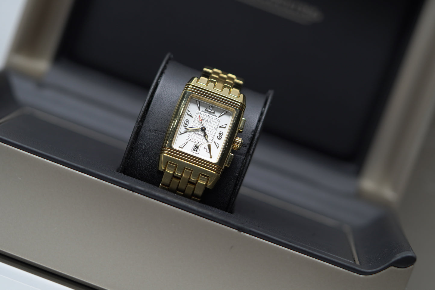 Jaeger Le Coutre Reverso Yellow Gold 26mm Dual White Bracelet Watch Only 290160
