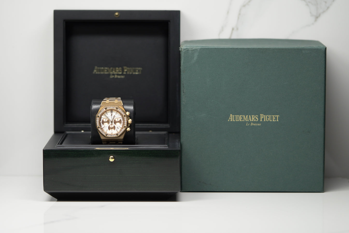 Audemars Piguet Royal Oak Offshore Rose Gold Diamond Bezel 38 White Bracelet Watch Only 26315OR