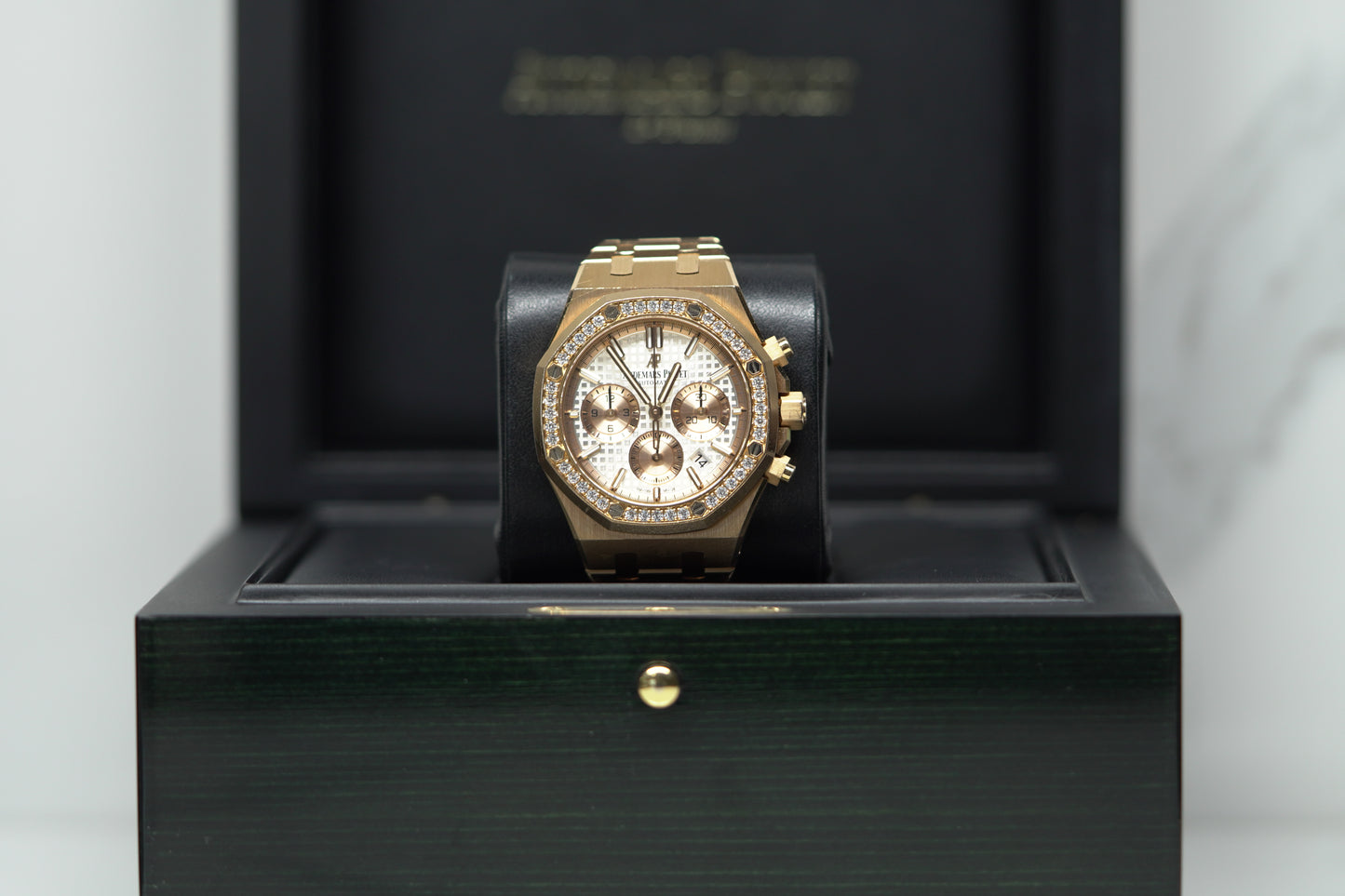 Audemars Piguet Royal Oak Offshore Rose Gold Diamond Bezel 38 White Bracelet Watch Only 26315OR