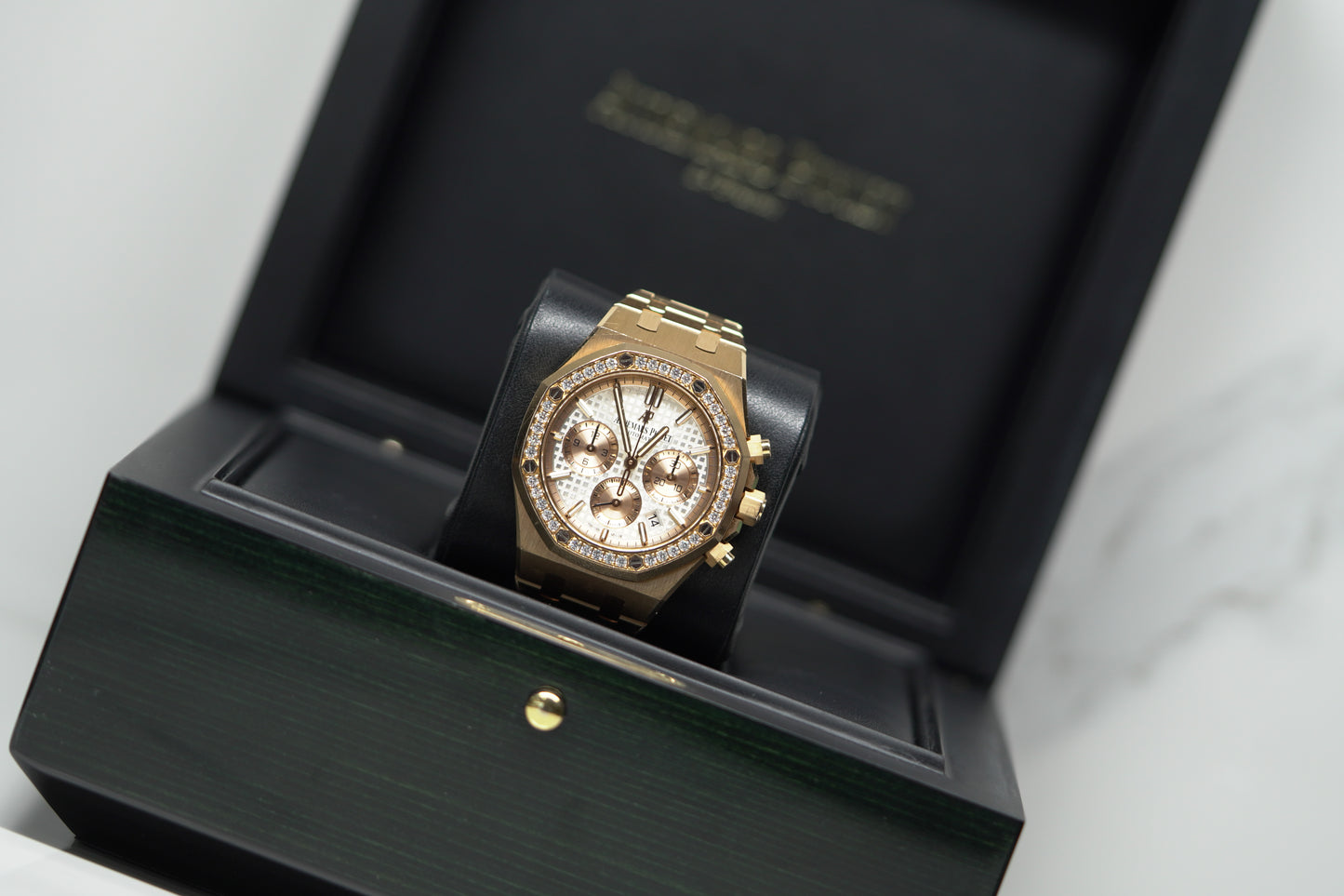 Audemars Piguet Royal Oak Offshore Rose Gold Diamond Bezel 38 White Bracelet Watch Only 26315OR
