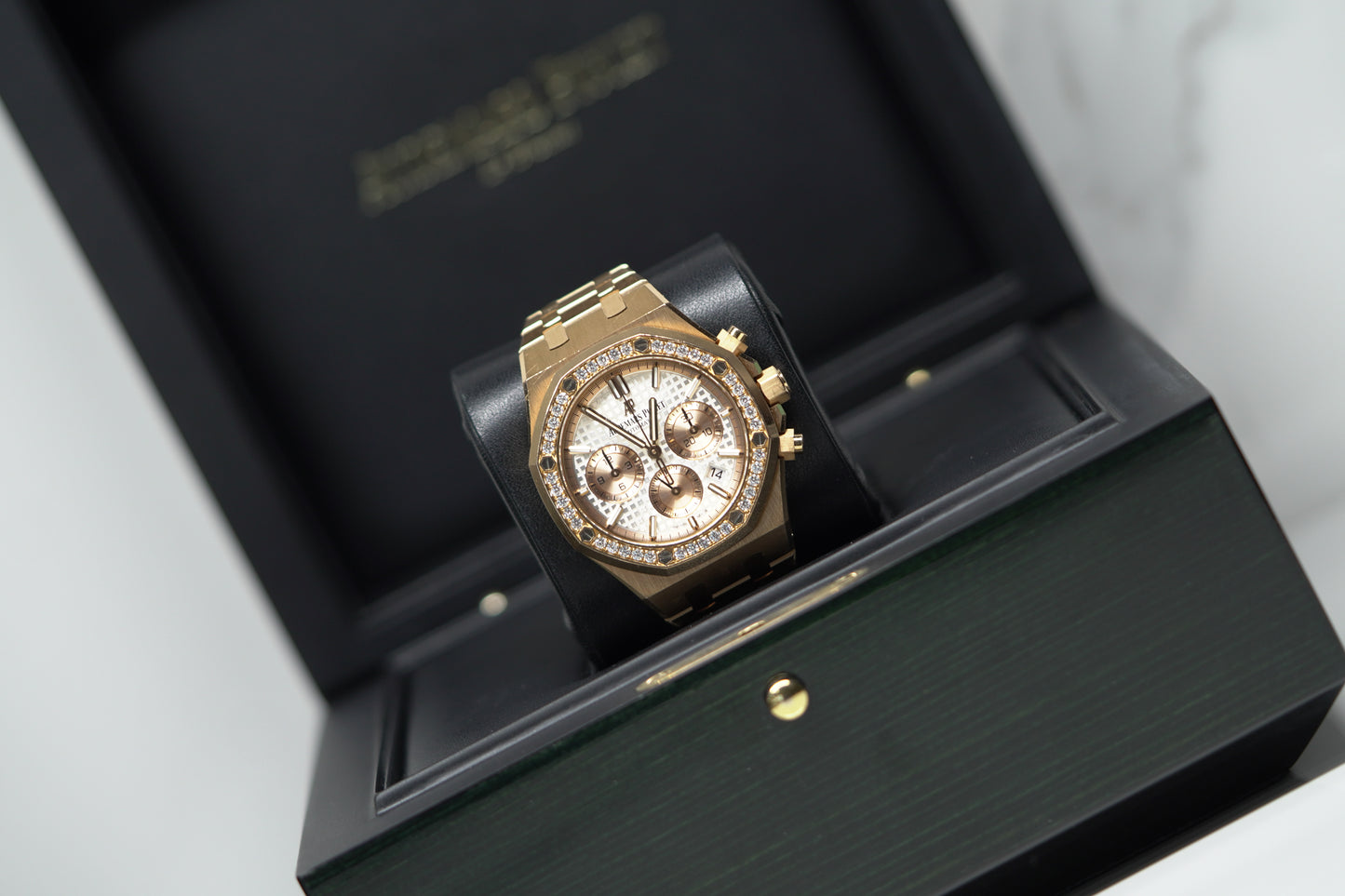 Audemars Piguet Royal Oak Offshore Rose Gold Diamond Bezel 38 White Bracelet Watch Only 26315OR