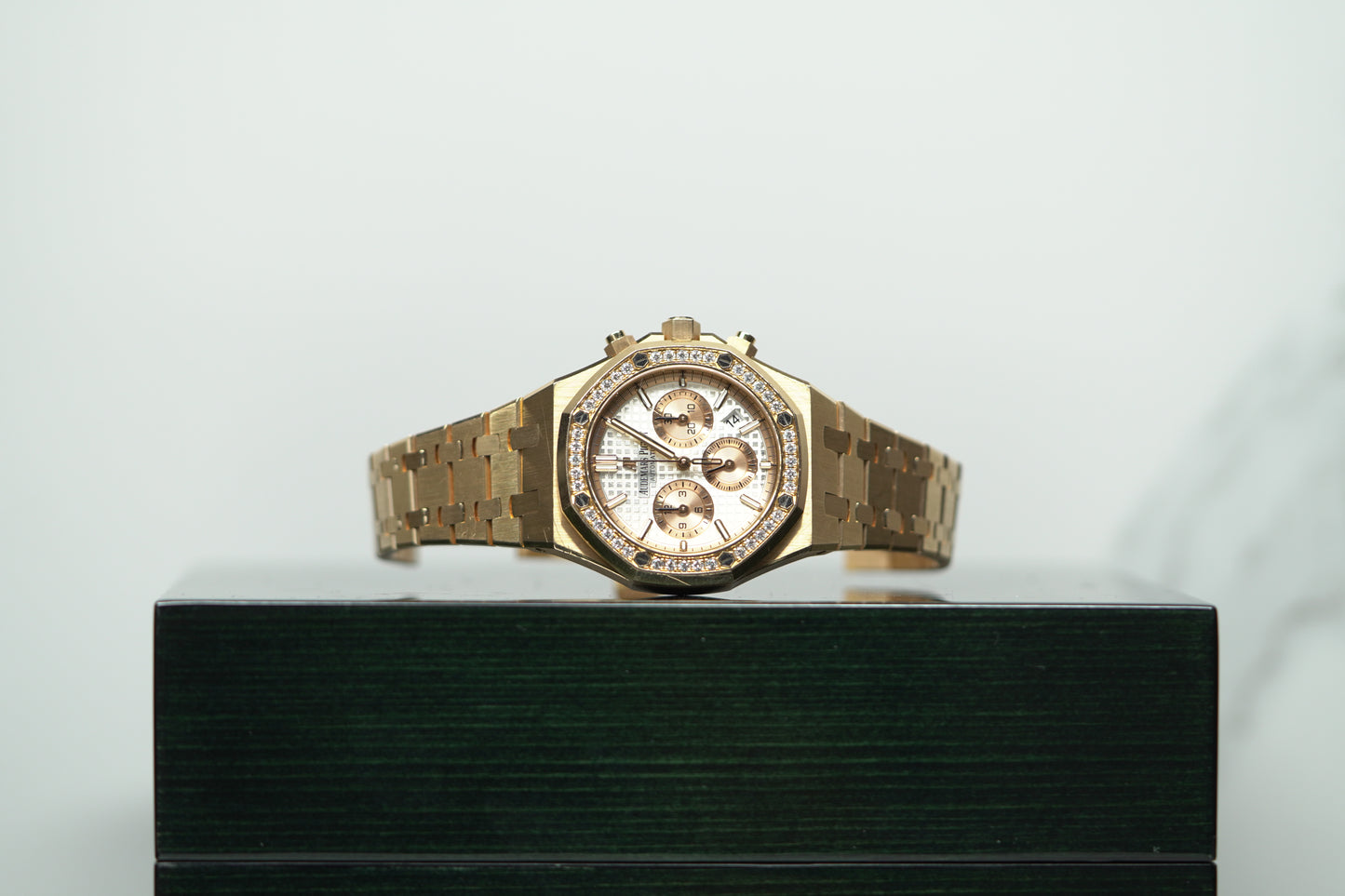 Audemars Piguet Royal Oak Offshore Rose Gold Diamond Bezel 38 White Bracelet Watch Only 26315OR