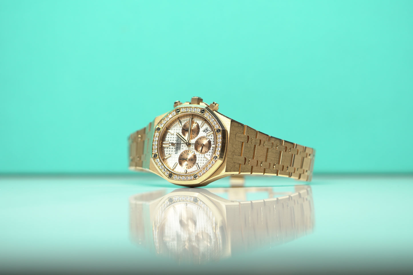 Audemars Piguet Royal Oak Offshore Rose Gold Diamond Bezel 38 White Bracelet Watch Only 26315OR