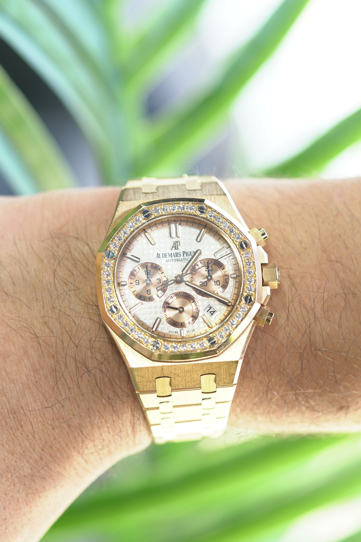 Audemars Piguet Royal Oak Offshore Rose Gold Diamond Bezel 38 White Bracelet Watch Only 26315OR