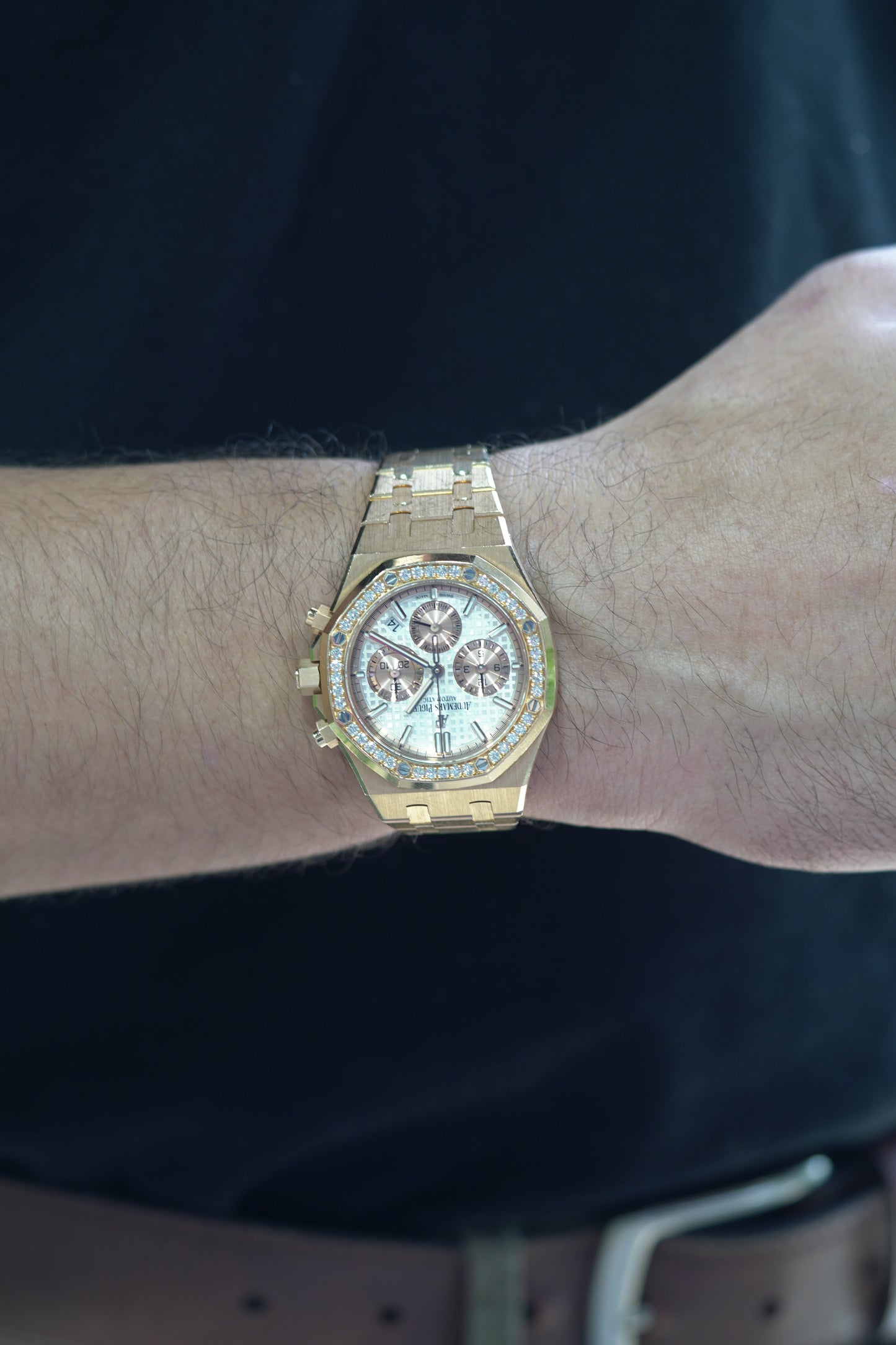 Audemars Piguet Royal Oak Offshore Rose Gold Diamond Bezel 38 White Bracelet Watch Only 26315OR