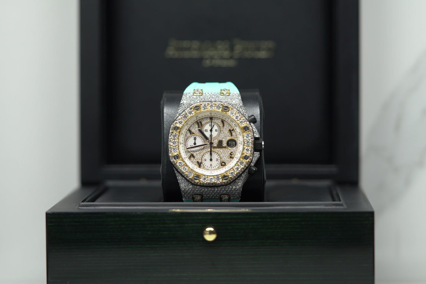 Audemars Piguet Royal Oak Offshore Two Tone Yellow Bustdown 42mm Diamond AM Rubber Watch Only 26020ST