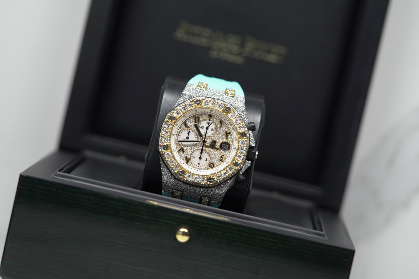 Audemars Piguet Royal Oak Offshore Two Tone Yellow Bustdown 42mm Diamond AM Rubber Watch Only 26020ST