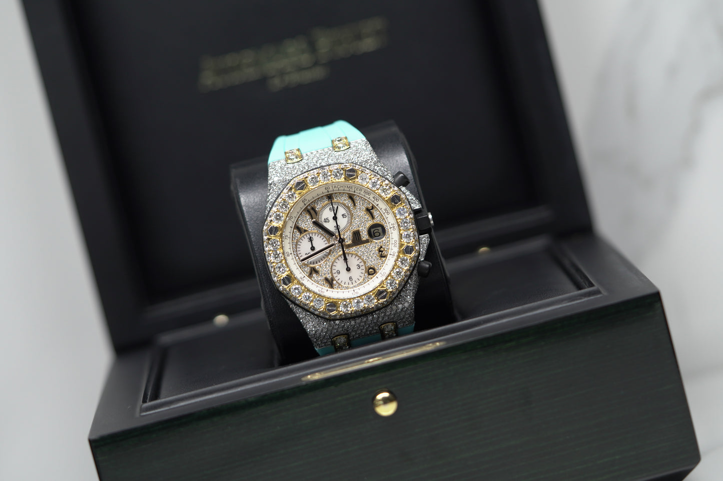 Audemars Piguet Royal Oak Offshore Two Tone Yellow Bustdown 42mm Diamond AM Rubber Watch Only 26020ST