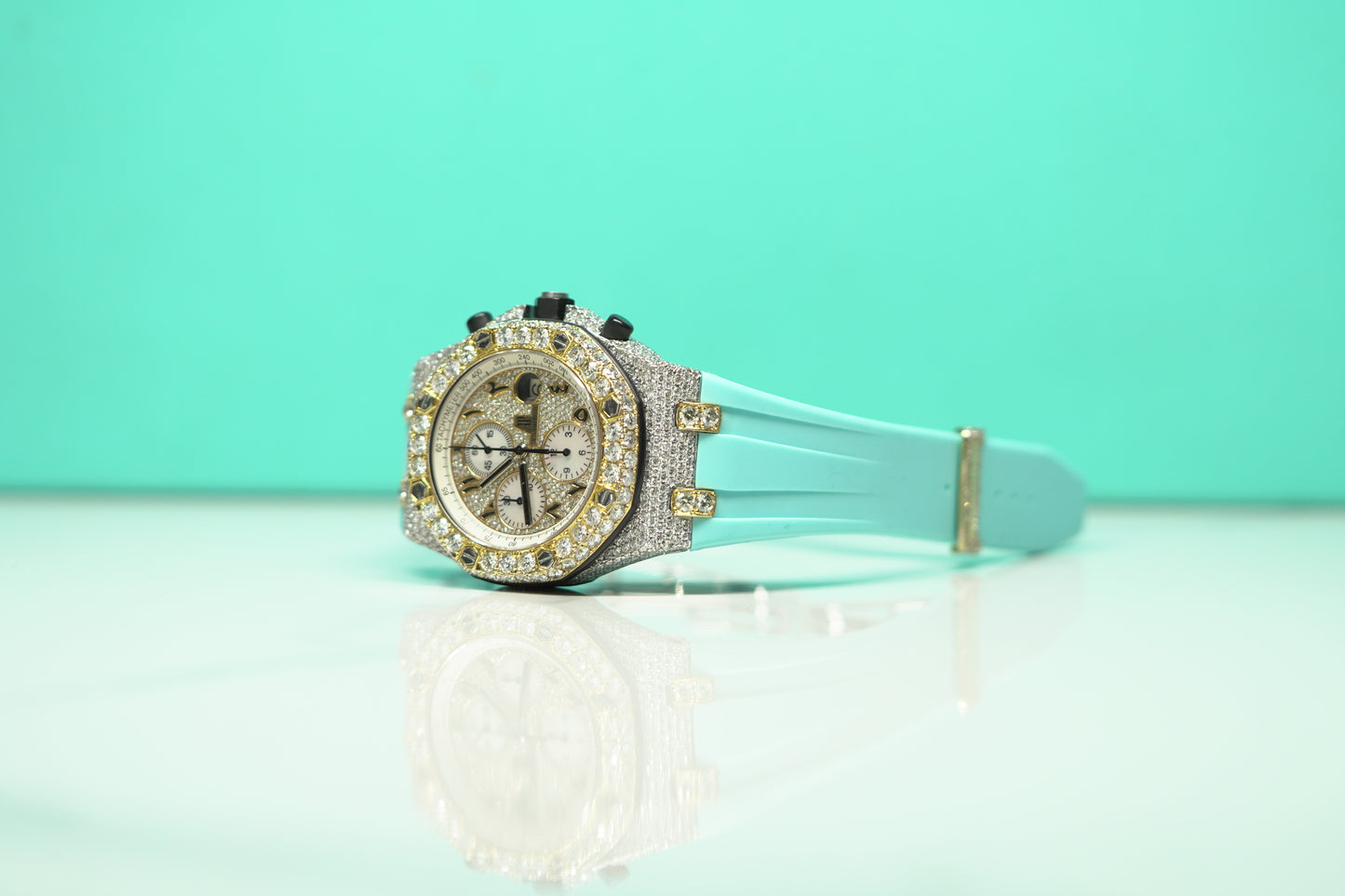 Audemars Piguet Royal Oak Offshore Two Tone Yellow Bustdown 42mm Diamond AM Rubber Watch Only 26020ST