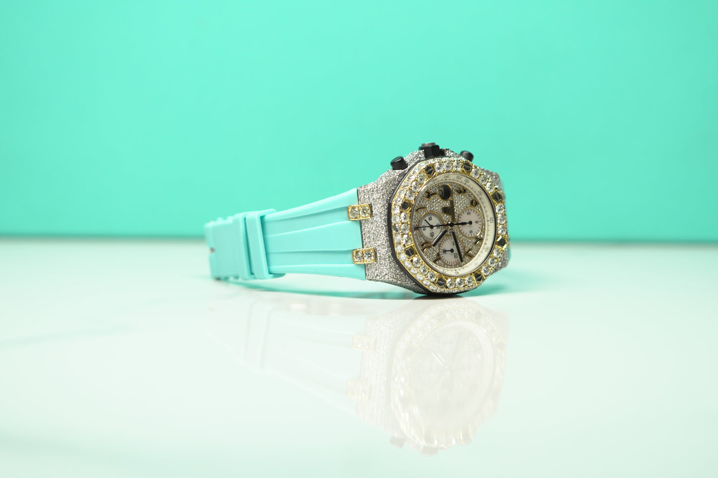 Audemars Piguet Royal Oak Offshore Two Tone Yellow Bustdown 42mm Diamond AM Rubber Watch Only 26020ST