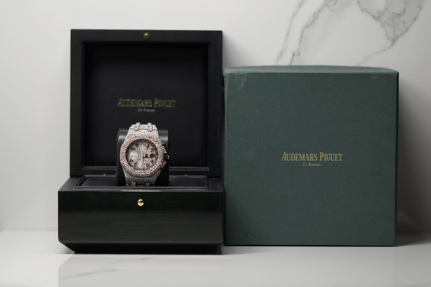 Audemars Piguet Royal Oak Offshore Two Tone Rose Bustdown 42mm Diamond Bracelet Watch Only 26020ST