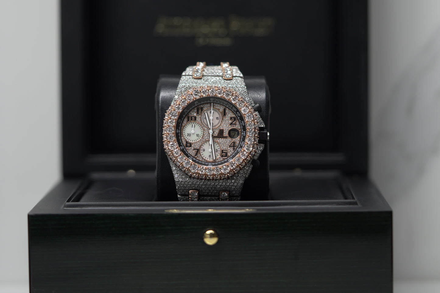 Audemars Piguet Royal Oak Offshore Two Tone Rose Bustdown 42mm Diamond Bracelet Watch Only 26020ST