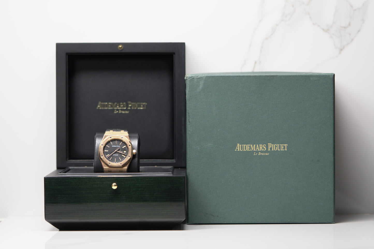 Audemars Piguet Royal Oak Rose Gold 39mm Leather Watch Only 15300OR