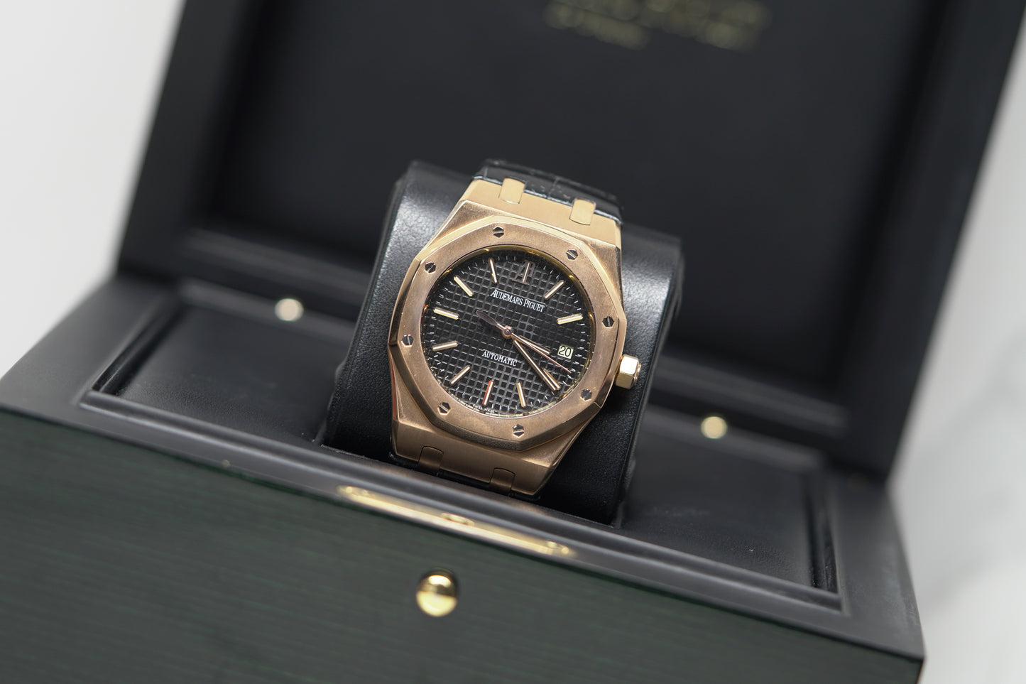 Audemars Piguet Royal Oak Rose Gold 39mm Leather Watch Only 15300OR