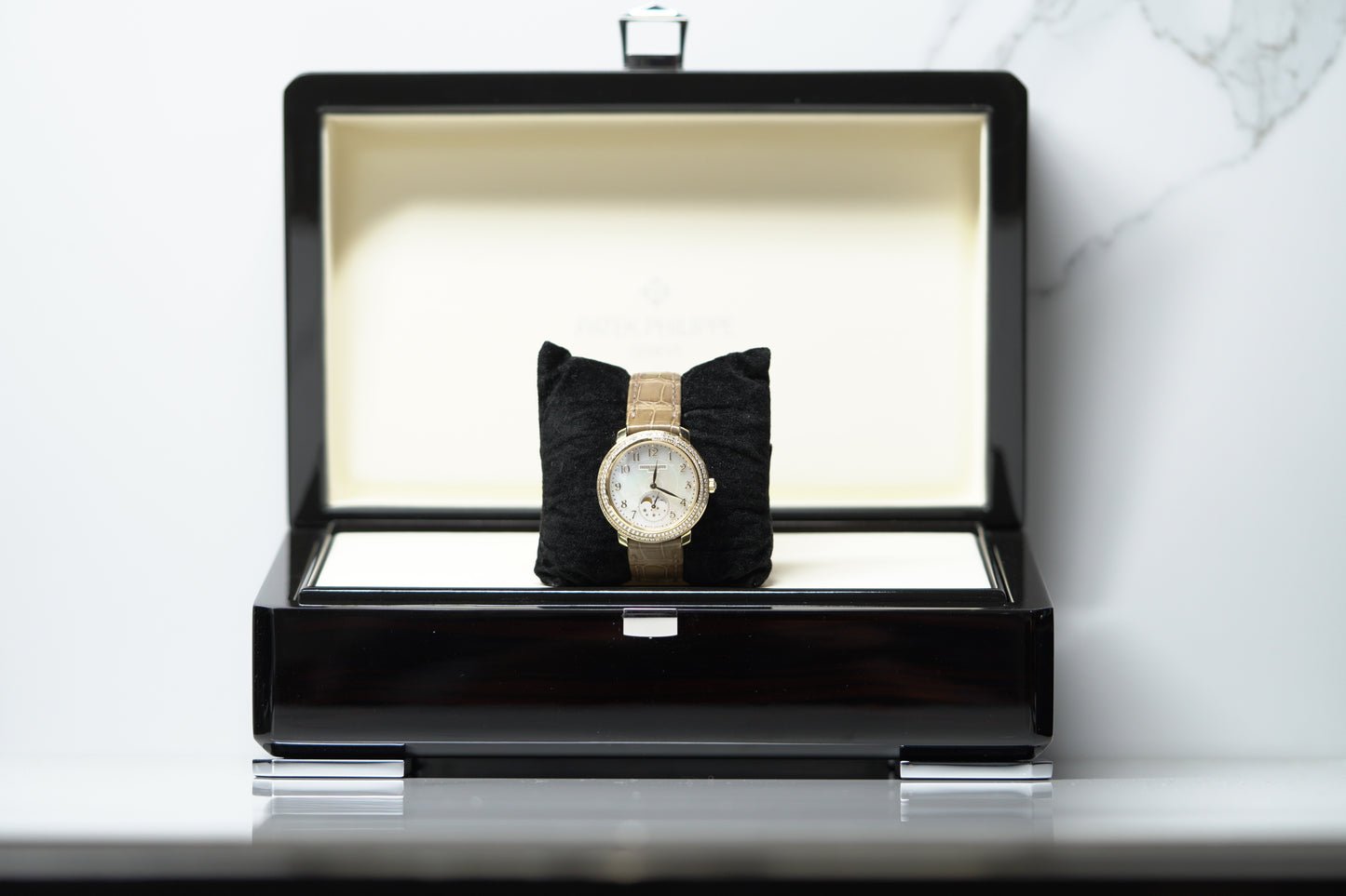 Patek Philippe Ladies Complications Moonphase Rose Gold Diamond Bezel 33mm Mother of Pearl Watch Only UNK 4968R-001
