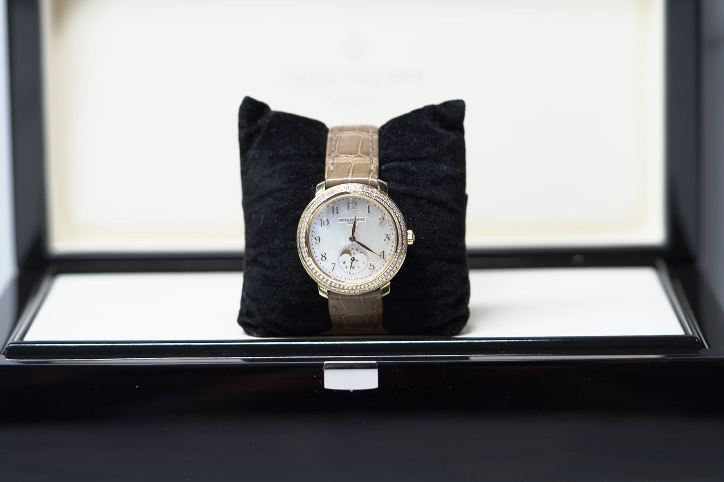 Patek Philippe Ladies Complications Moonphase Rose Gold Diamond Bezel 33mm Mother of Pearl Watch Only UNK 4968R-001
