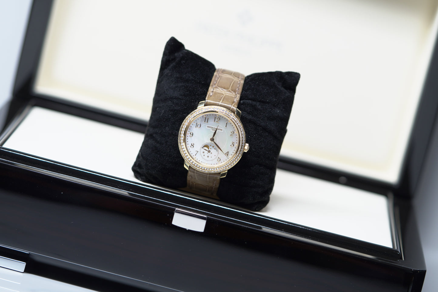 Patek Philippe Ladies Complications Moonphase Rose Gold Diamond Bezel 33mm Mother of Pearl Watch Only UNK 4968R-001