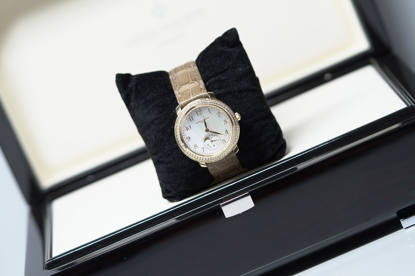Patek Philippe Ladies Complications Moonphase Rose Gold Diamond Bezel 33mm Mother of Pearl Watch Only UNK 4968R-001