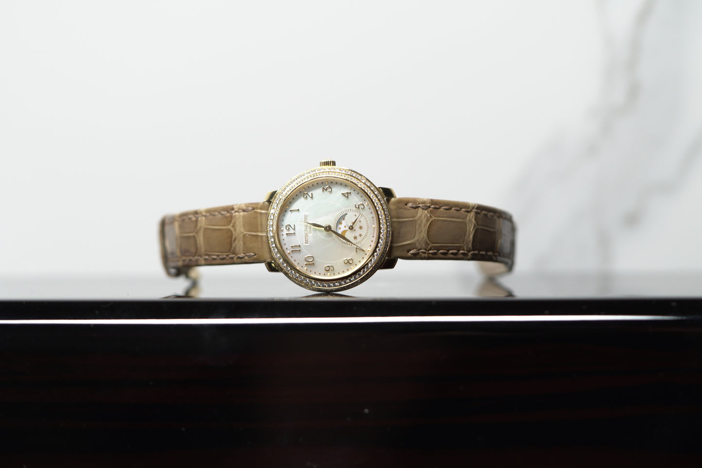 Patek Philippe Ladies Complications Moonphase Rose Gold Diamond Bezel 33mm Mother of Pearl Watch Only UNK 4968R-001