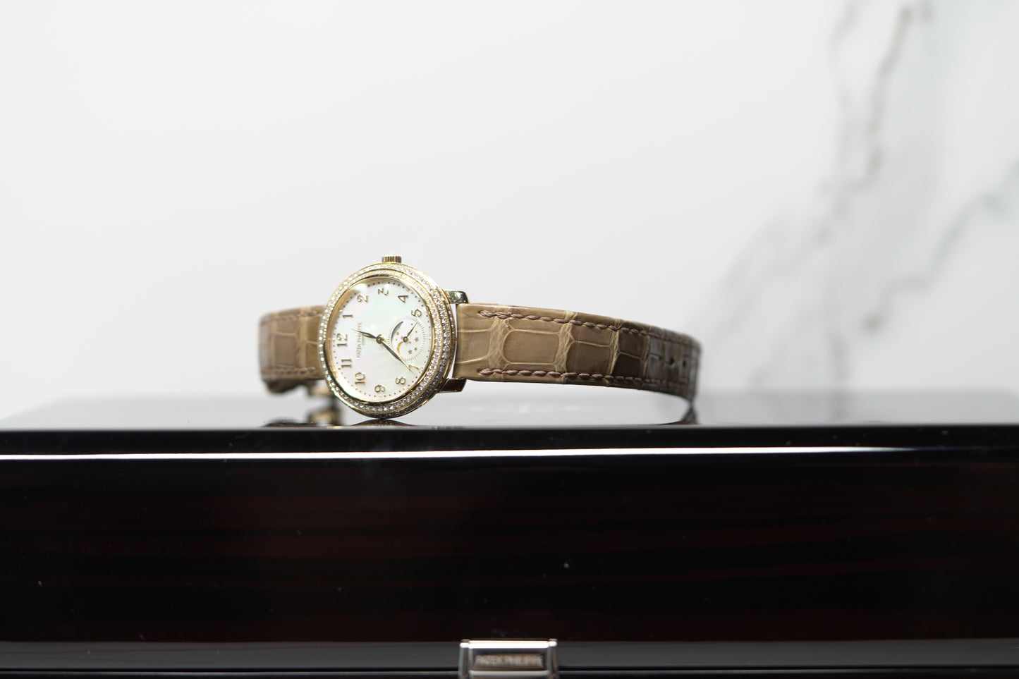Patek Philippe Ladies Complications Moonphase Rose Gold Diamond Bezel 33mm Mother of Pearl Watch Only UNK 4968R-001