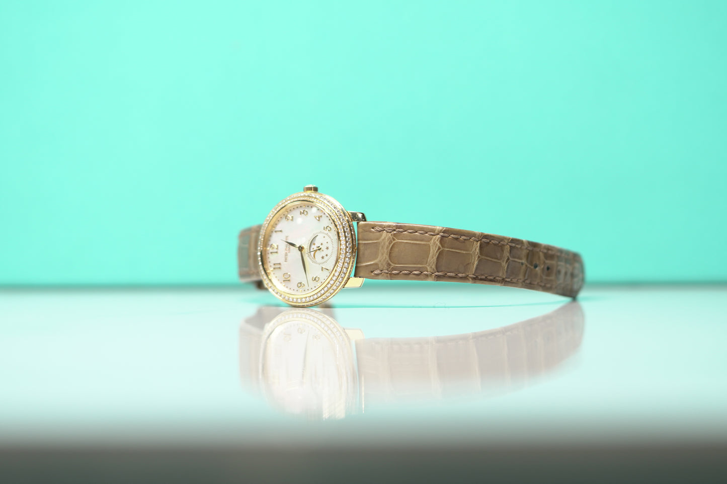 Patek Philippe Ladies Complications Moonphase Rose Gold Diamond Bezel 33mm Mother of Pearl Watch Only UNK 4968R-001