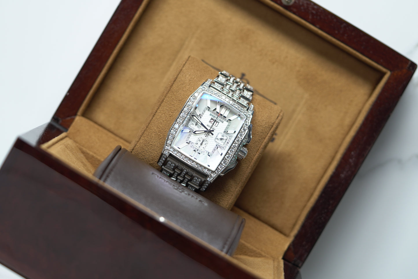Breitling Flying Bee White Gold Factory 38mm Mother Of Pearl Bracelet Watch Only J44365