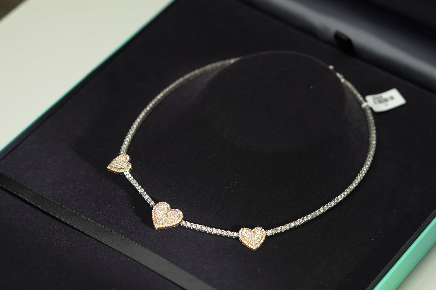 10KT 3.75CT DIAMOND 3 HEART NECKLACE WG/RG