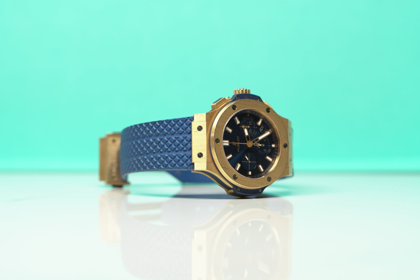 Hublot Big Bang Rose Gold 44mm Blue Rubber Watch Only 301PX7180LR