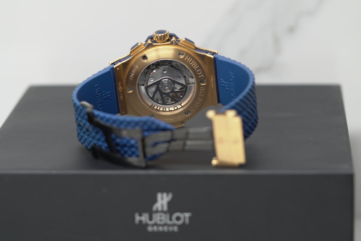 Hublot Big Bang Rose Gold 44mm Blue Rubber Watch Only 301PX7180LR