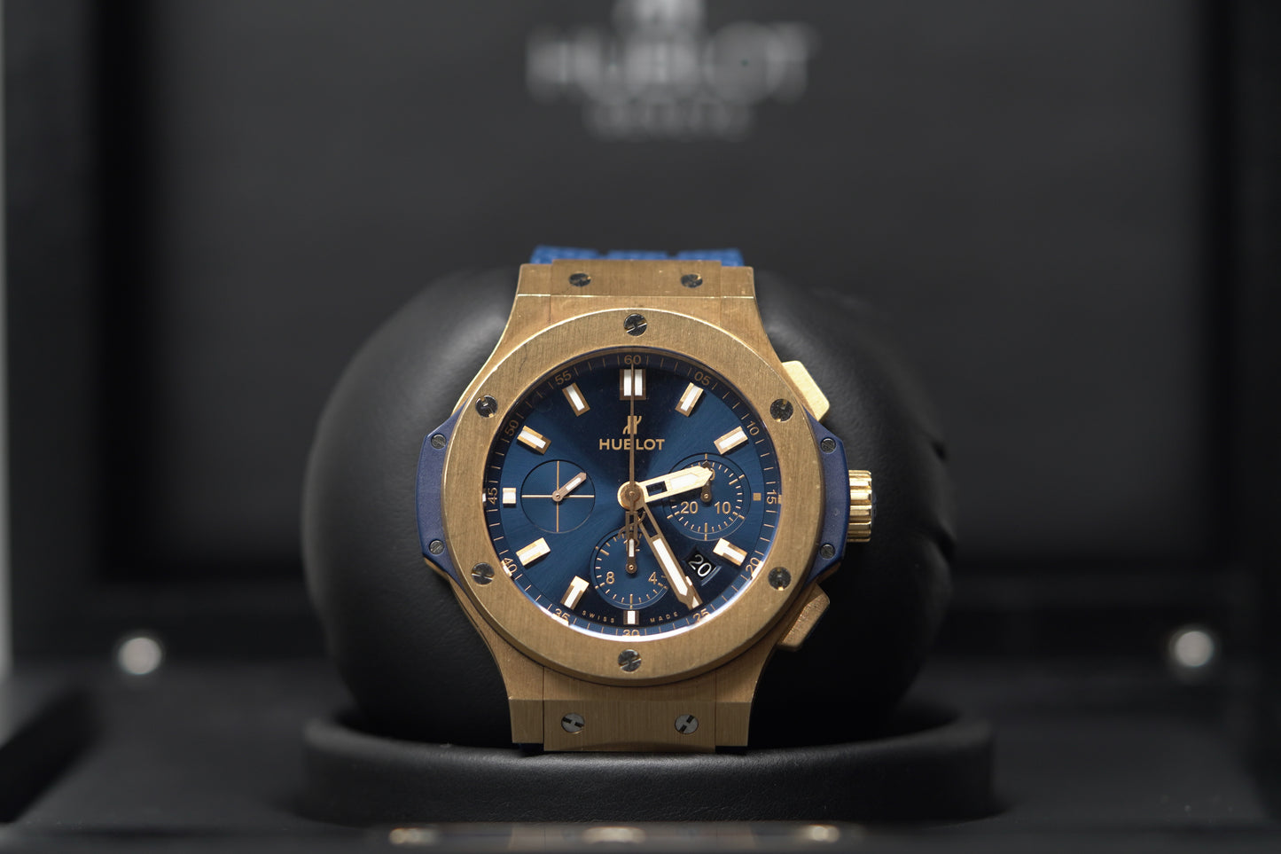 Hublot Big Bang Rose Gold 44mm Blue Rubber Watch Only 301PX7180LR