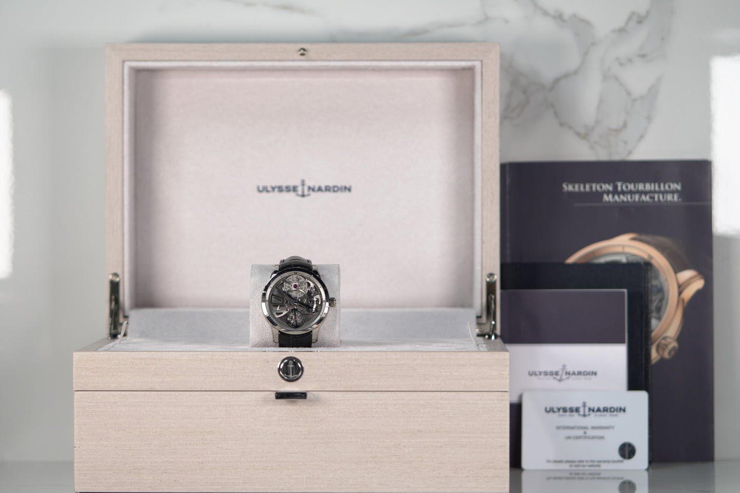 Ulysse Nardin Skeleton Tourbillon Stainless Steel Skeleton Leather Box & Papers UNK 1700-129