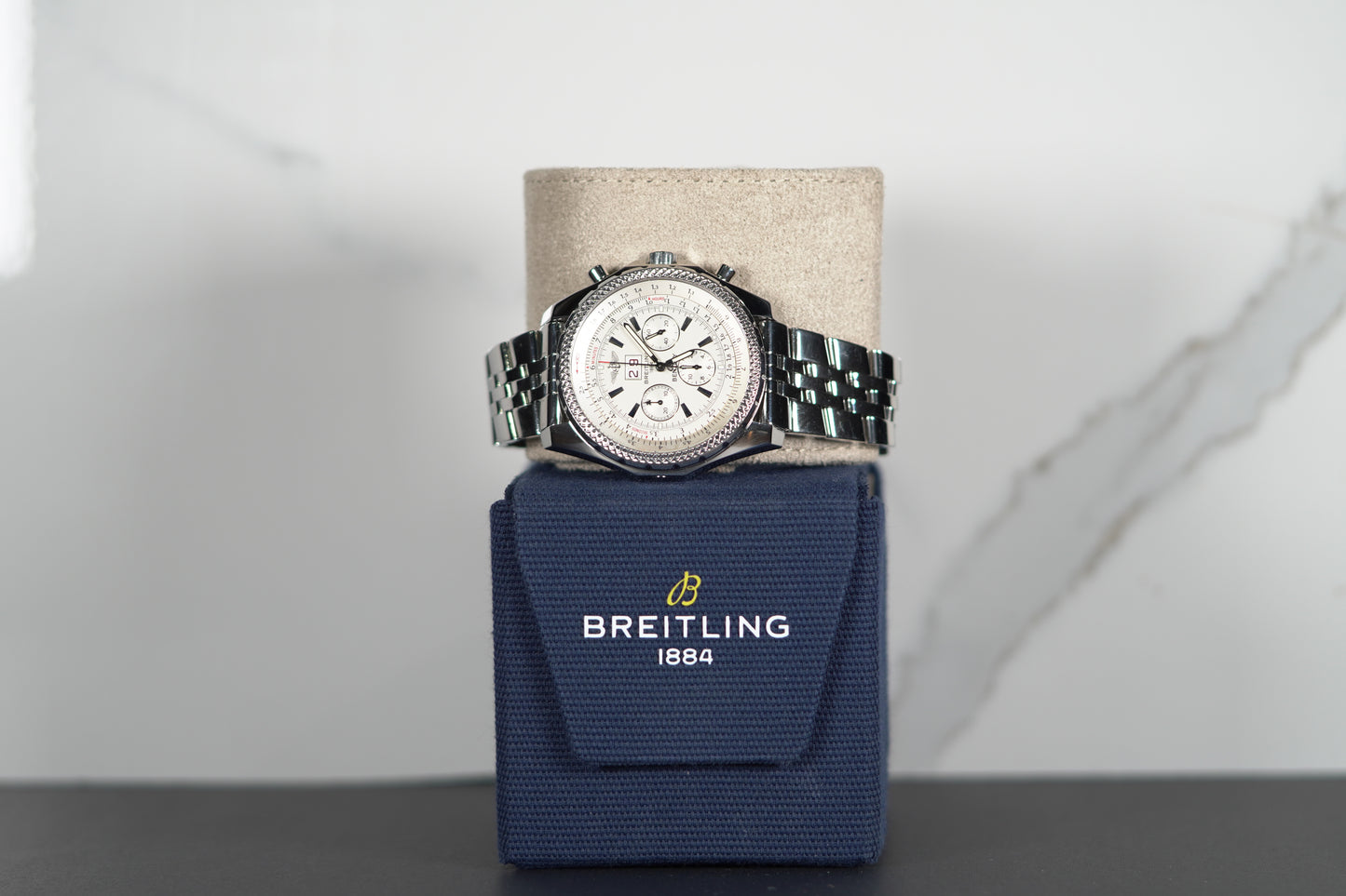 Breitling Bentley Stainless Steel 48mm White Bracelet Box & Papers A44362