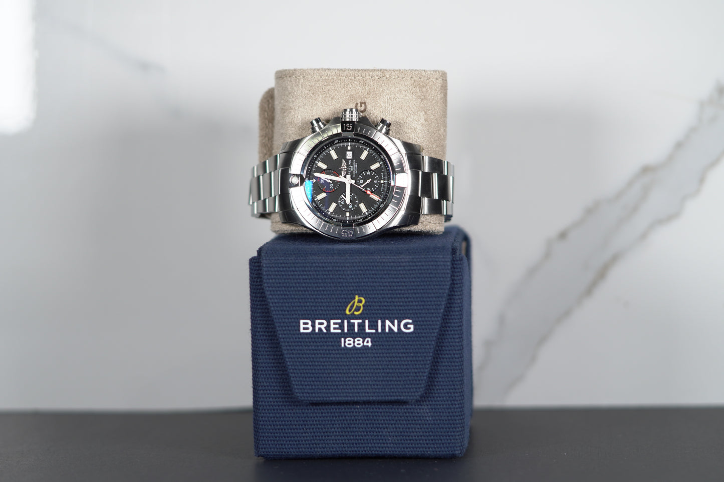 Breitling Super Avenger Stainless Steel 48mm Black Bracelet Box & Papers A13375